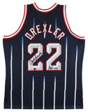 Rockets Clyde Drexler "HOF 04" Signed Navy Mitchell & Ness Jersey BAS Witnessed