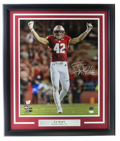 T.J. Watt Signed Framed Wisconsin Badgers 16x20 Photo JSA ITP