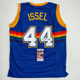 Autographed/Signed Dan Issel Denver Blue Retro Rainbow Basketball Jersey JSA COA