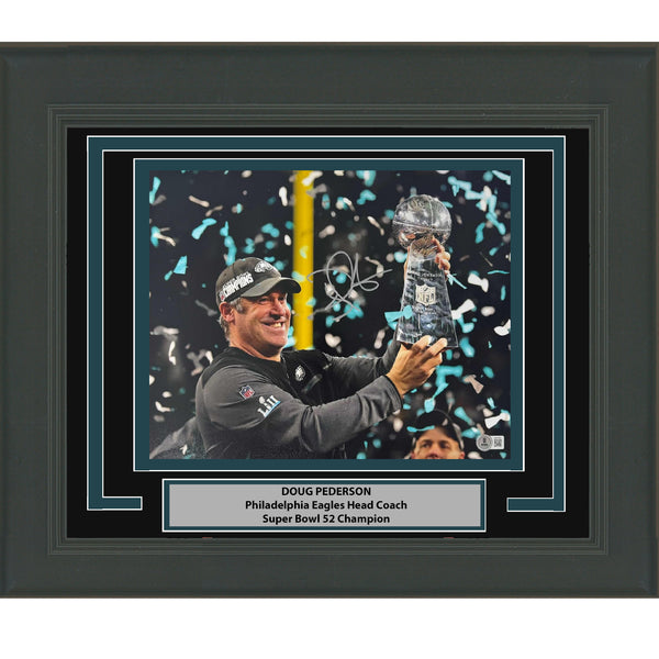 Framed Autographed/Signed Doug Pederson Eagles Super Bowl 52 8x10 Photo BAS COA