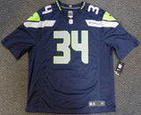 SEAHAWKS THOMAS RAWLS AUTOGRAPHED BLUE NIKE JERSEY SIZE XXL MCS HOLO 105072