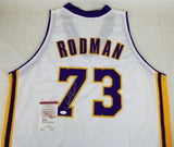 Dennis Rodman Signed Lakers Jersey (JSA) 5xNBA champion (1989, 1990, 1996-1998)