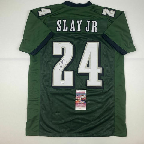 Autographed/Signed DARIUS SLAY JR Philadelphia Green Football Jersey JSA COA