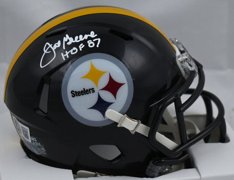 Joe Greene Autographed Steelers Speed Mini Helmet w/ HOF - Beckett W Holo *White