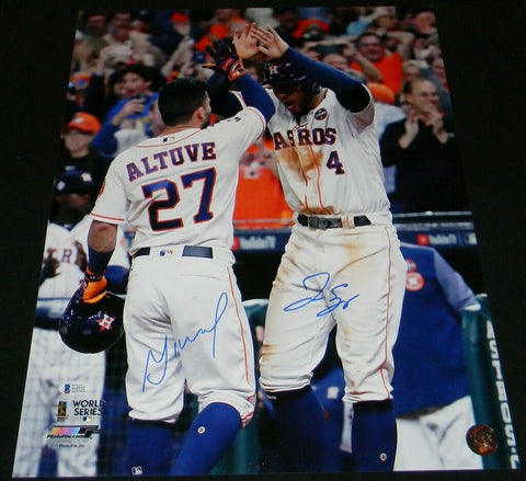 JOSE ALTUVE GEORGE SPRINGER SIGNED HOUSTON ASTROS 2017 WORLD SERIES 16x20 PHOTO