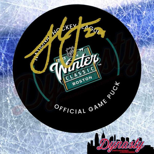 Hampus Lindholm 2023 Winter Classic Autographed Boston Bruins Game Puck JSA PSA