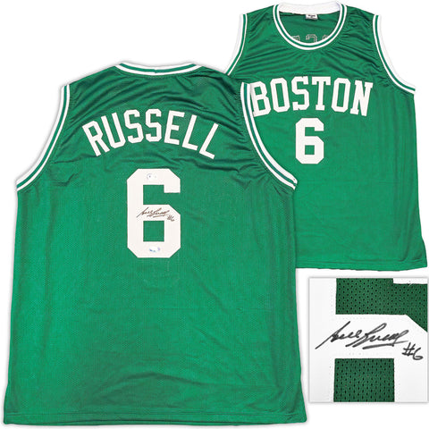 BOSTON CELTICS BILL RUSSELL AUTOGRAPHED GREEN JERSEY BECKETT BAS STOCK #229028