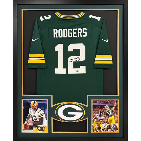 Aaron Rodgers Autographed Signed Framed Green Bay Packers GB1 Jersey FANATICS