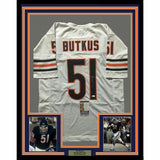 FRAMED Autographed/Signed DICK BUTKUS 33x42 Chicago White Jersey JSA COA Auto