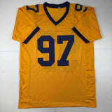 Autographed/Signed Aidan Hutchinson Michigan Yellow College Jersey Beckett COA