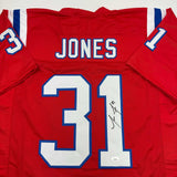 Autographed/Signed Jonathan Jones New England Red Football Jersey JSA COA