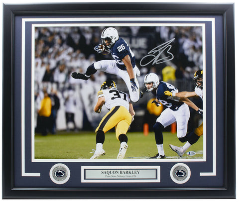 Saquon Barkley Signed Framed 16x20 Penn State Nittany Lions Jump Photo BAS