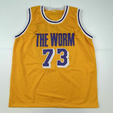 Autographed/Signed DENNIS RODMAN Los Angeles Yellow Basketball Jersey JSA COA #2