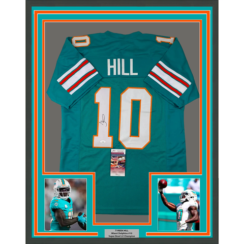 Framed Autographed/Signed Tyreek Hill 33x42 Miami Retro Teal Jersey JSA COA