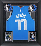 Mavericks Luka Doncic Signed Blue Nike Swingman Framed Jersey BAS #AE09633