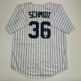 Autographed/Signed Clarke Schmidt New York Pinstripe Baseball Jersey BAS COA