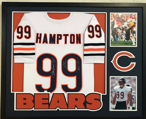 FRAMED DAN HAMPTON AUTOGRAPHED SIGNED INSCRIBED CHICAGO BEARS JERSEY JSA COA