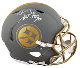 Steelers T.J. Watt Signed Slate Full Size Speed Proline Helmet W/ Case BAS Wit