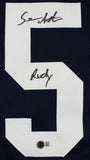 Notre Dame Rudy Ruettiger & Sean Astin Signed Navy Pro Style Jersey BAS Witness