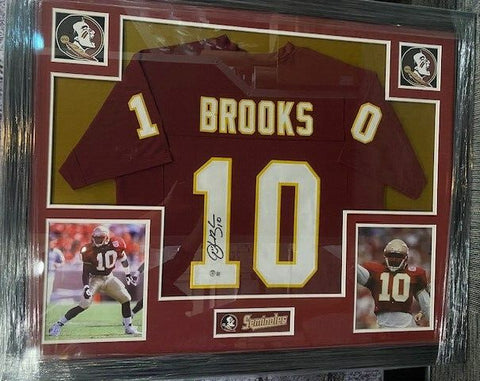 Derrick Brooks Signed Florida State Seminole 35x43 Framed Jersey (Beckett) Bucs