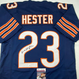 Autographed/Signed Devin Hester Chicago Blue Football Jersey JSA COA Auto