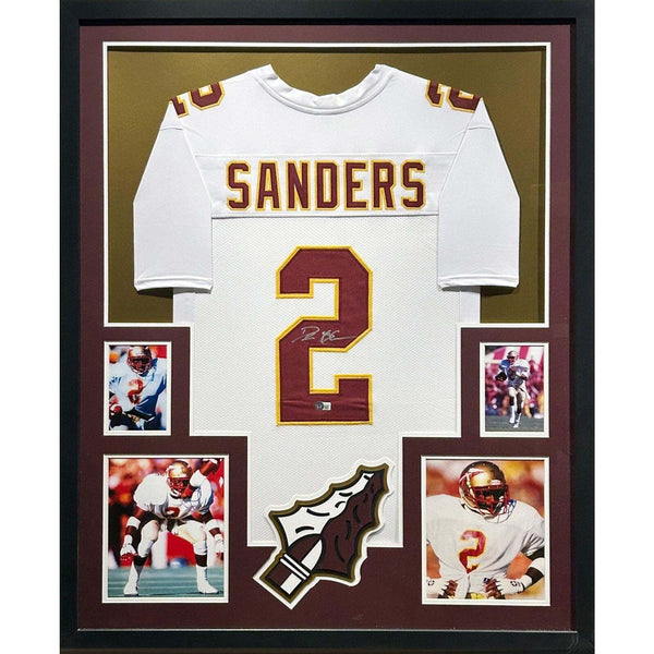 Deion Sanders Autographed Signed Framed White FSU Florida State Jersey BECKETT