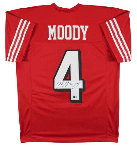 Jake Moody Authentic Signed Red Pro Style Jersey w/ Dropshadow BAS Witnessed