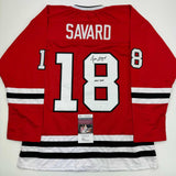 Autographed/Signed Denis Savard HOF 2002 Chicago Red Hockey Jersey JSA COA