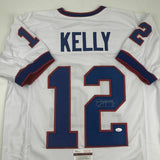 Autographed/Signed JIM KELLY Buffalo White Football Jersey JSA COA Auto