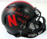 Tommie Frazier Autographed Nebraska Speed Mini Helmet w/Insc-Beckett W Auth *Red