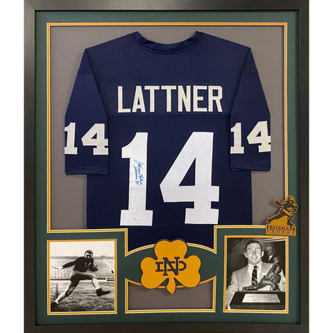 Johnny Lattner Autographed Signed Framed Notre Dame Heisman Jersey JSA