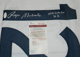 ROGER STAUBACH SIGNED NAVY MIDSHIPMEN #12 WHITE STAT JERSEY JSA W/ HEISMAN 63