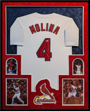 FRAMED IN SUEDE ST LOUIS CARDINALS YADIER MOLINA AUTOGRAPHED JERSEY BECKETT HOLO