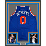 Framed Autographed/Signed Donte Divincenzo 35x39 New York Blue Jersey BAS COA