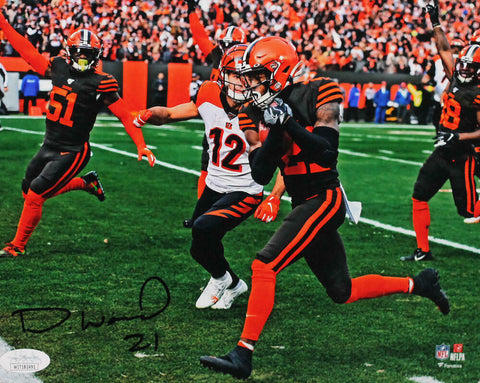 Denzel Ward Autographed Cleveland Browns 8x10 Scoring TD Photo - JSA W *Black