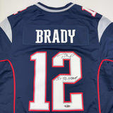 Autographed/Signed Tom Brady "5x SB Champ" Patriots Blue Nike Jersey Tristar COA