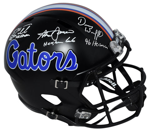 TIM TEBOW STEVE SPURRIER DANNY WUERFFEL SIGNED FLORIDA GATORS BLACK F/S HELMET