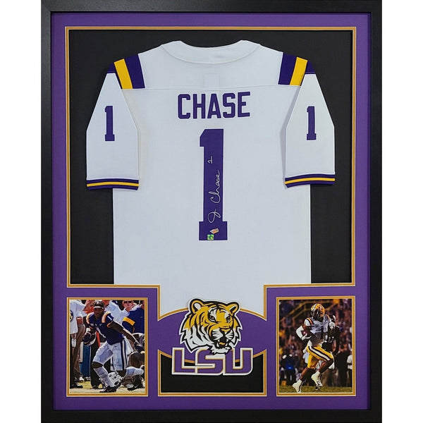 Ja'Marr Chase Autographed Signed Framed White LSU Tigers Jersey FANATICS