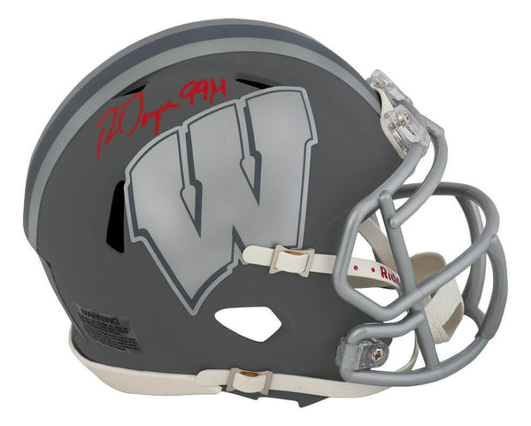 Ron Dayne Signed Wisconsin SLATE Riddell Speed Mini Helmet w/99H -(SCHWARTZ COA)