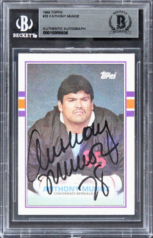 Bengals Anthony Munoz Authentic Signed 1989 Topps #28 Card BAS Slabbed