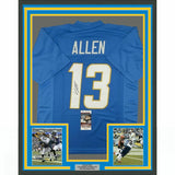 FRAMED Autographed/Signed KEENAN ALLEN 33x42 LA 2020 Powder Blue Jersey JSA COA