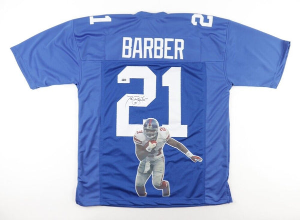 Tiki Barber Signed New York Giant Photo Jersey (Steiner) 3xPro Bowl RB  2004-2006