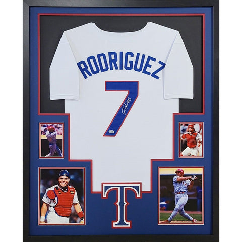 Ivan Rodriguez Autographed Signed Framed White Rangers Pudge Jersey PSA/DNA