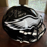 BRIAN DAWKINS AUTOGRAPHED SIGNED PHILADELPHIA EAGLES W/ HOF 18 FS REP HELMET BAS