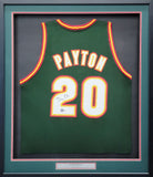 SEATTLE SONICS GARY PAYTON AUTOGRAPHED FRAMED GREEN & RED JERSEY BECKETT 206947