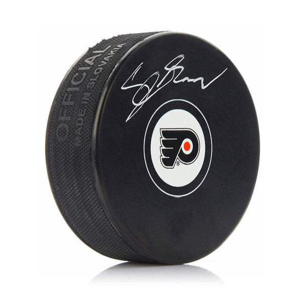 Cutter Gauthier Philadelphia Flyers Autographed Signed Hockey Logo Puck JSA PSA