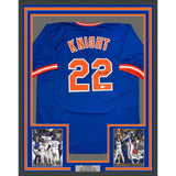 Framed Autographed/Signed Ray Knight 35x39 New York Blue Baseball Jersey BAS COA