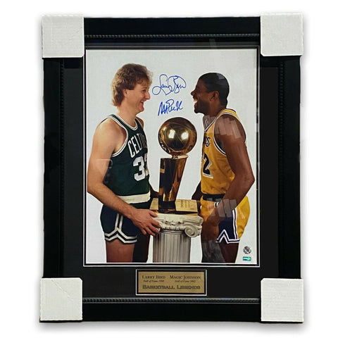 Larry Bird & Magic Johnson Signed Autographed 16x20 Photo Framed to 20x24 NEP