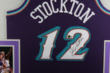 John Stockton Signed Utah Jazz Mitchell Ness Swingman Framed Jersey Beckett PURP