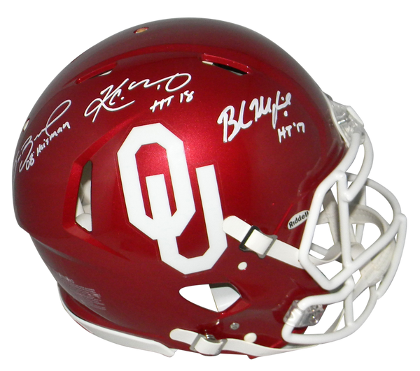 BAKER MAYFIELD KYLER MURRAY SAM BRADFORD SIGNED OKLAHOMA SOONERS SPEED HELMET